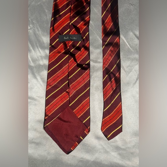 Men’s Paul Smith Vintage Vtg 90s Red Gold Striped Silk England Designer Tie - Picture 3 of 3